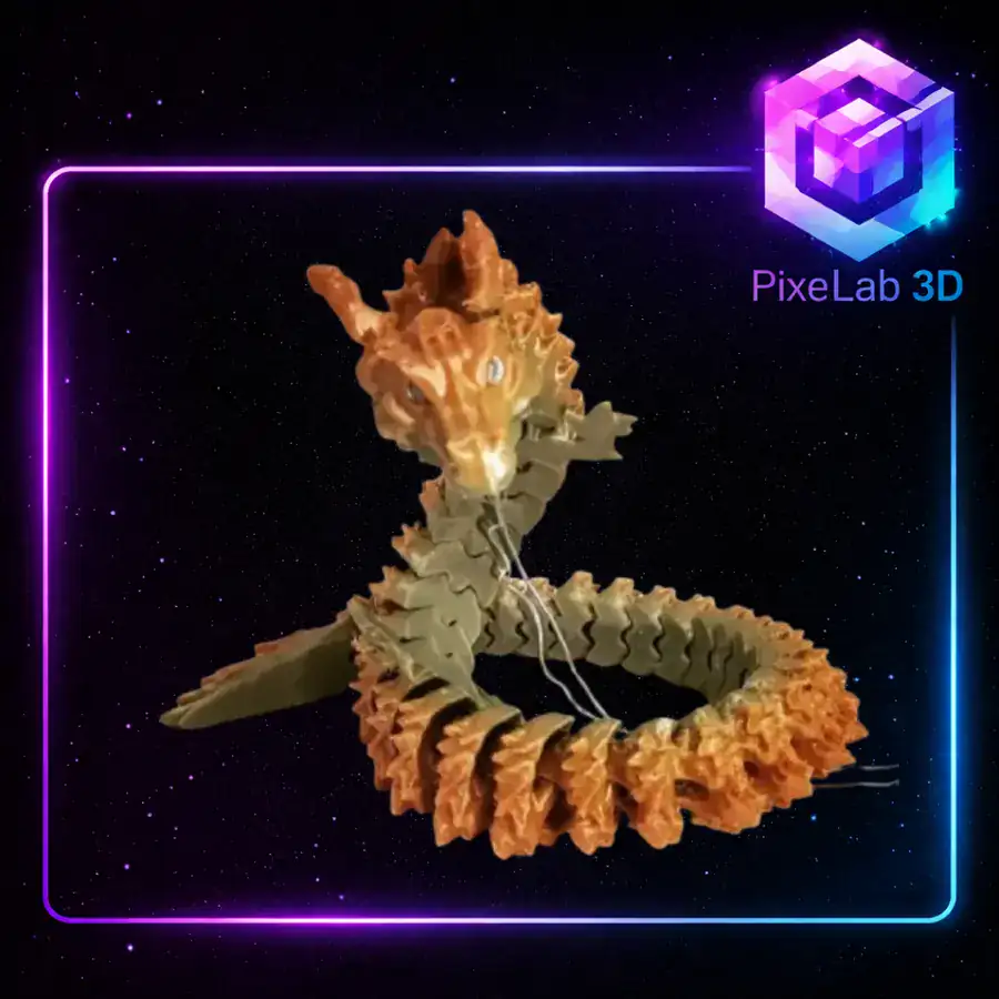 Dragón articulado naranja y beige impreso en 3D