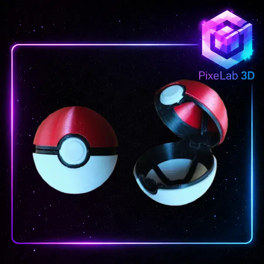 Esfera roja y blanca con apertura, impresa en 3D